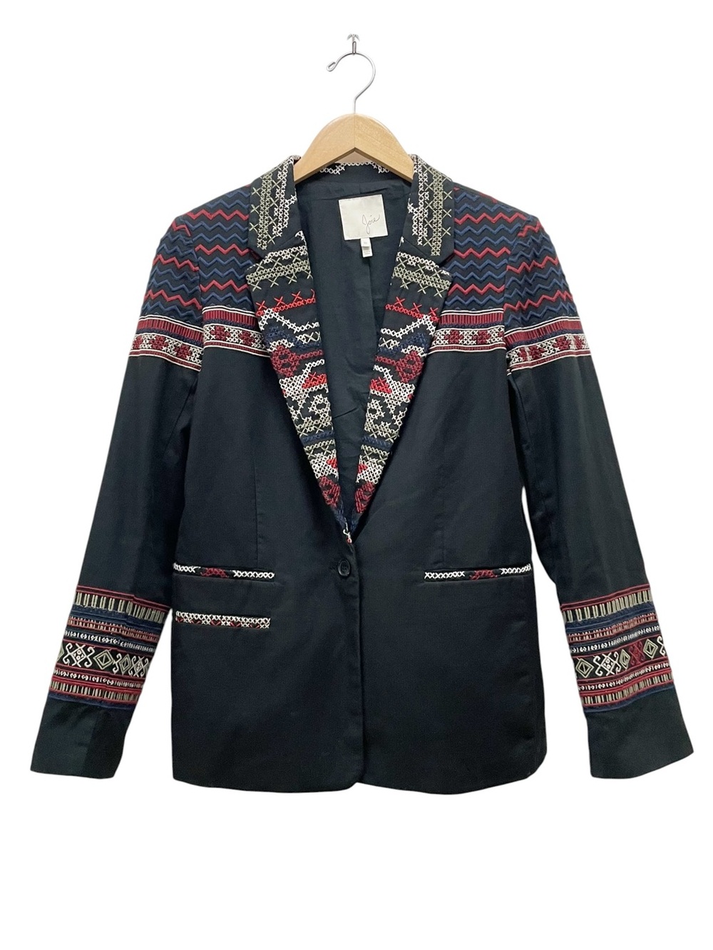 Joie Blazer Size 10 Black Embroidered Southwestern Western Boho Jacket Cotton - Picture 2 of 10